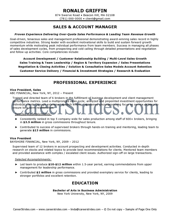 Account Manager Resume Sample (Example)