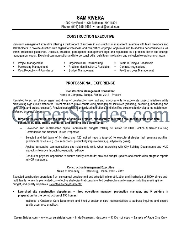 construction resume sample example