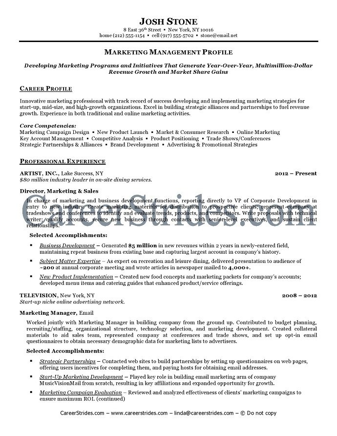 director of marketing resume