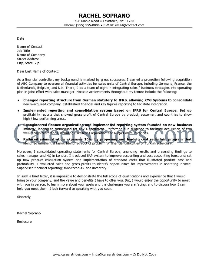 finance cover letter sample