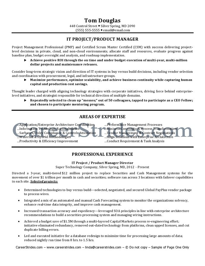 IT product manager resume