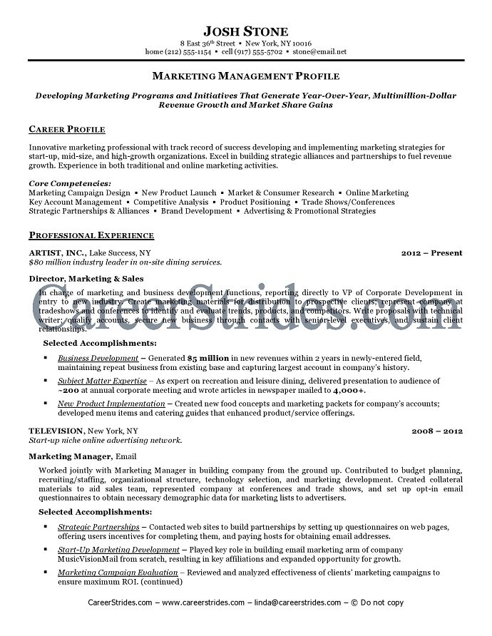 marketing manager resume