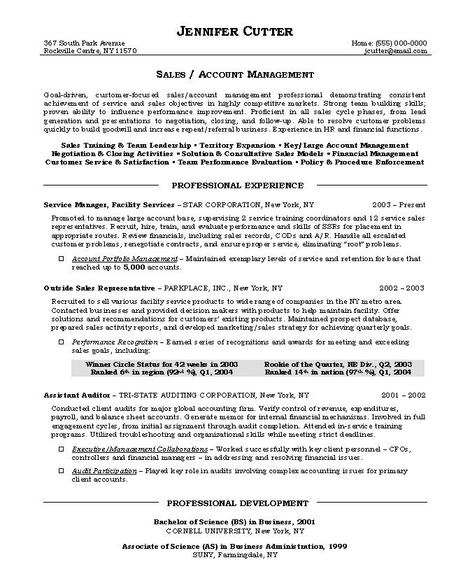 account management resume sample