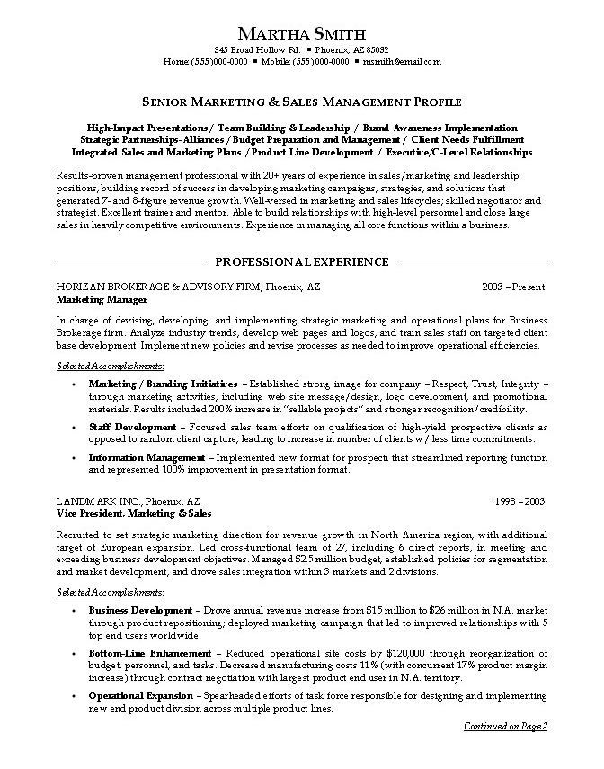 sales and marketing resume sample