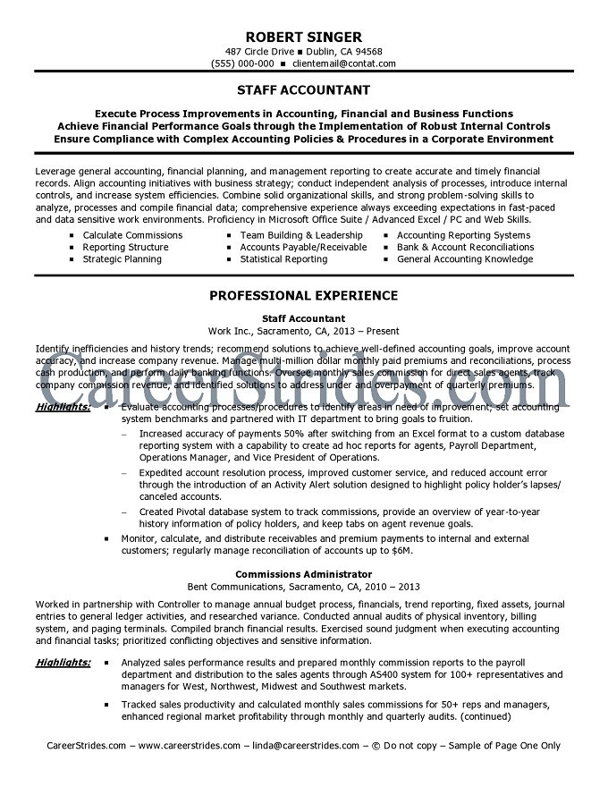 Staff accountant resume sample : resume my career