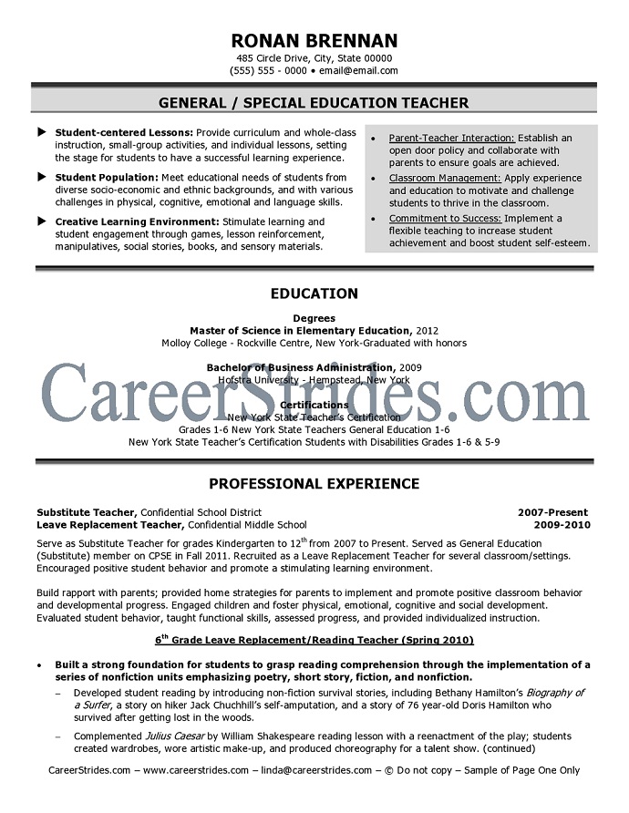 Teacher Resume Sample (Example)